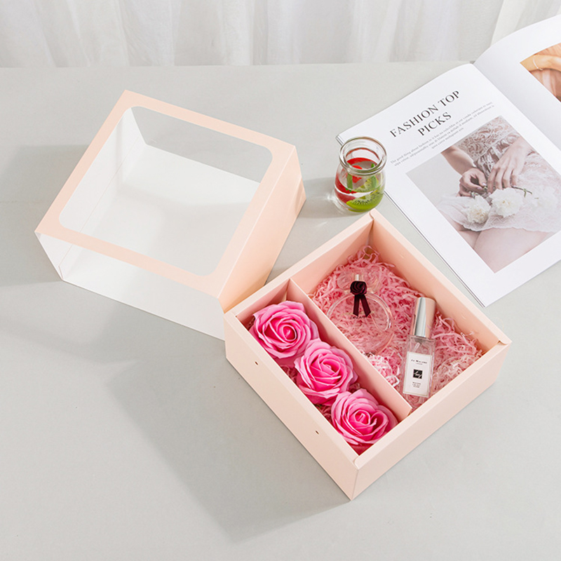 Utdragande transparent blommor Bärda Bärbar vikbar present Rose Gift Box Present Packaging Black Powder levererar kartong