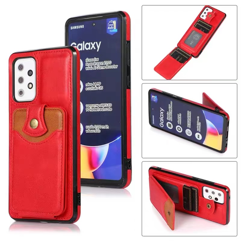 Lämplig för Samsung A52 Mobiltelefon Case Card Pack Protective Case kan sätta flera kort All-Inclusive-anti-fallet retro lädermönster