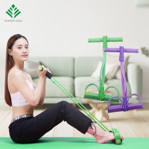 Elastisk sitta upp Pull Rope Abdominal Oviter, 4-tube Elastic Sit Up Pull Rope med fotpedal Fitness Stretching Slimming Training Yoga Equipment