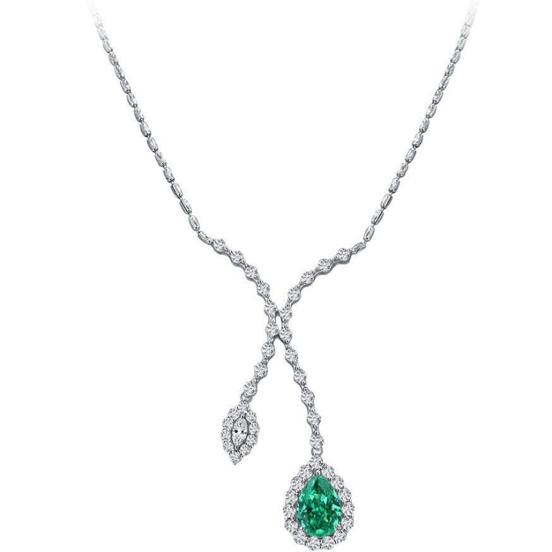 Ny S925 Silver 10CT PA Blue Drop-Shaped Mermaid Necklace High Carbon Diamond för flickor