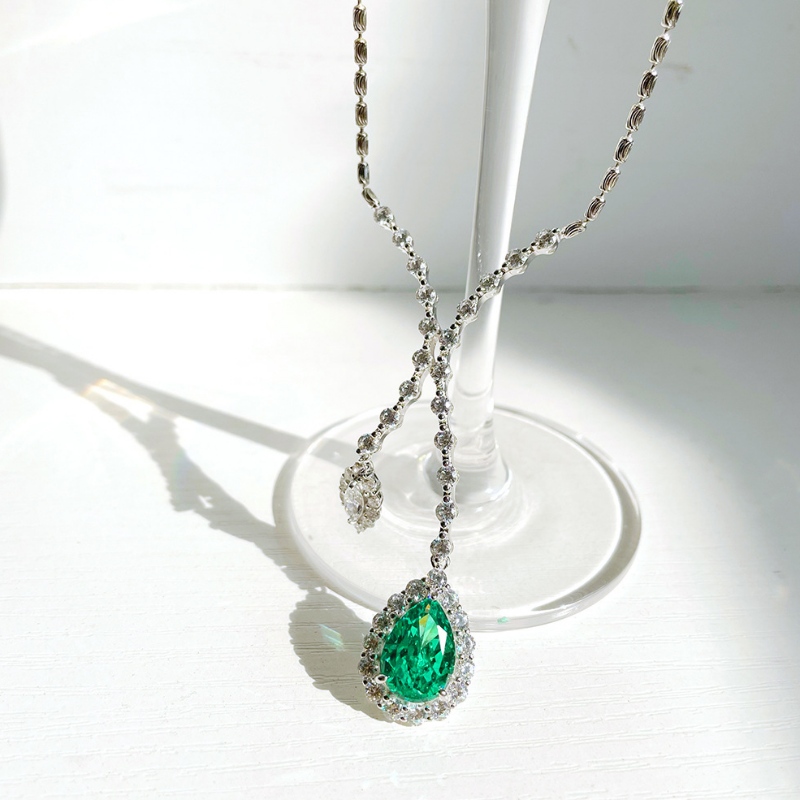 Ny S925 Silver 10CT PA Blue Drop-Shaped Mermaid Necklace High Carbon Diamond för flickor