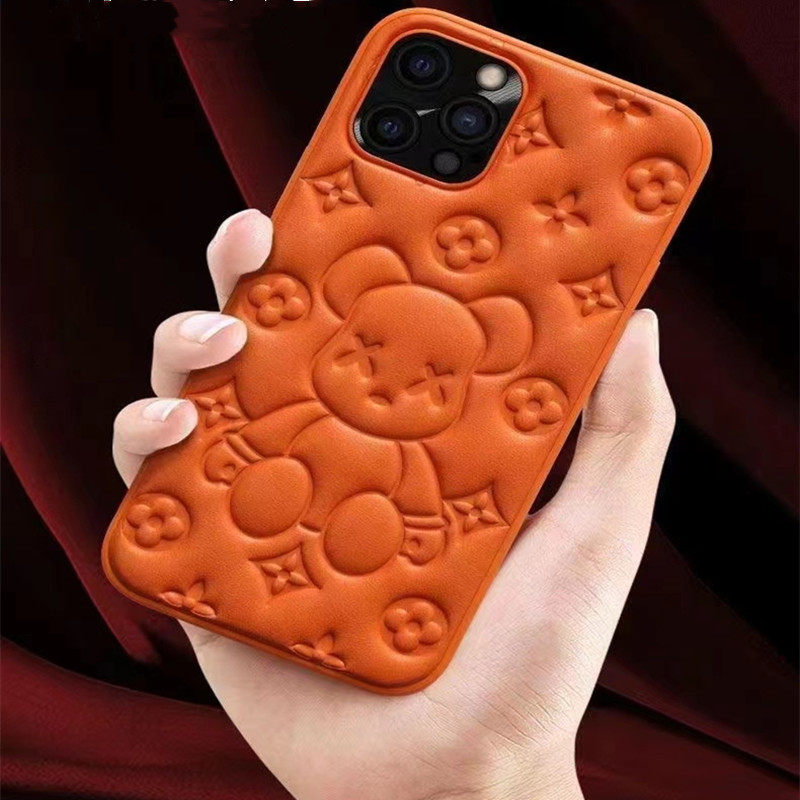 Nytt mobiltelefonfodral, Apple iPhone13Pro Leather Bear 3D präglingsprocess Mobiltelefonskyddsläderfodral