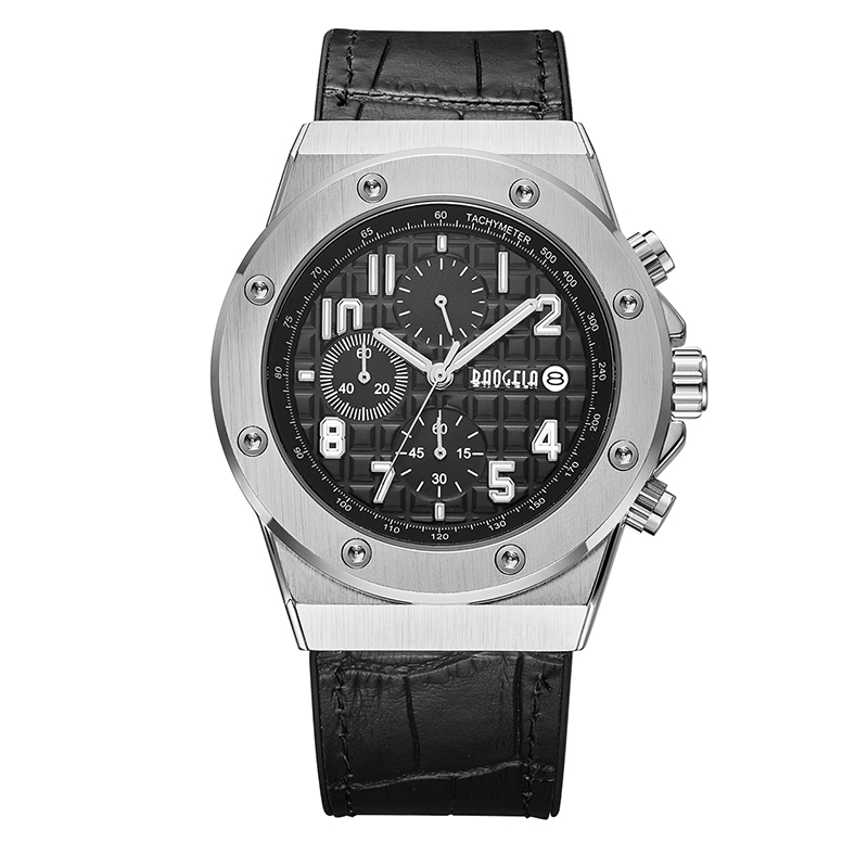 Baogela Men's Chronograph Quartz Watches 2022 Ny vattentät sport Casual Wrist Watch Man Leather Strap Clock 1805 Blue