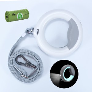 Tangle Free Heavy Duty Reflective LED Dog Leash Inbyggd poopväska fack Vandring Leash 360 Hands Free Anti-Slip-handtag för små medelstora stora hundar