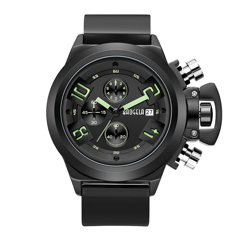 Baogela Chronograph Watch Top Brand Luxury Luminous Silicone Quartz Wrist Watches Military Sports Wristwatch för Man 1606 Green