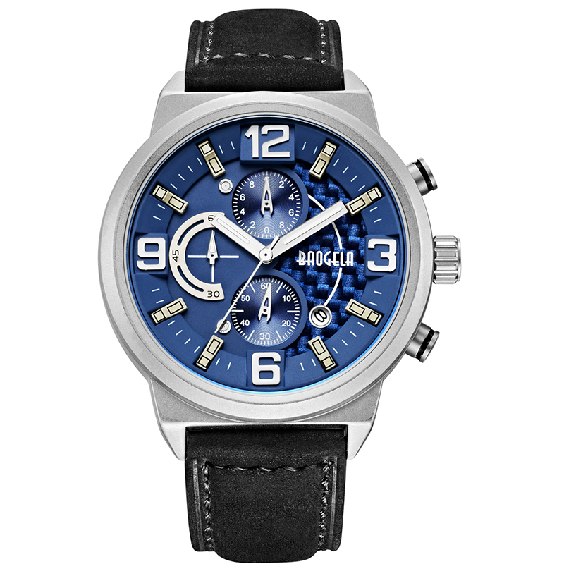 Baogela Men's Black Sports Quartz Watch Leisure Fashion Analog Timing Watch Display Men \\ 's Watch 1709 Black Blue