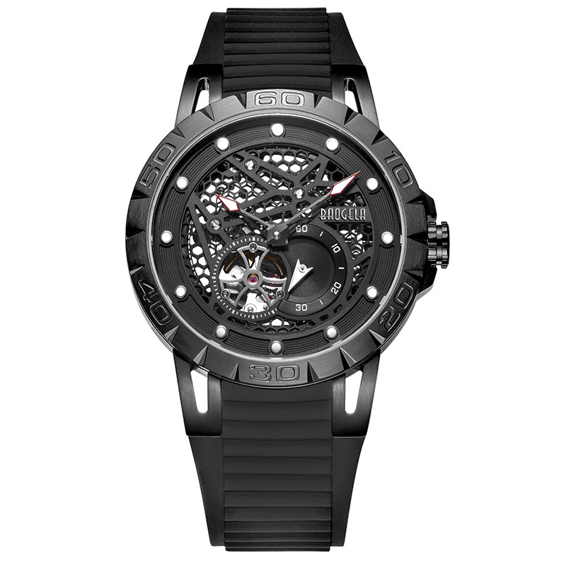 Baogela New Top Brand Luxury Men's Watches Skeleton Automatisk mekanisk klocka för män vattentät armbandsur 6772 svart