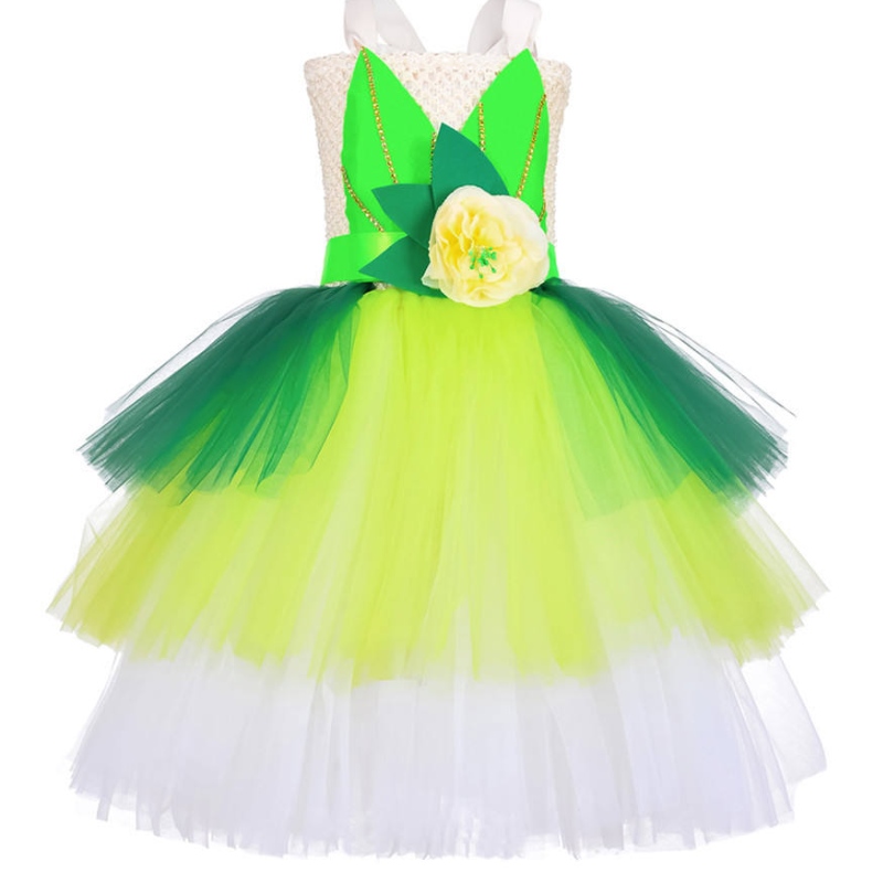 Halloween Cosplay Princess Baby Girls Party Green Flower Fairy Tinker Bell Dress Elf Costume With Butterfly Wings Sets