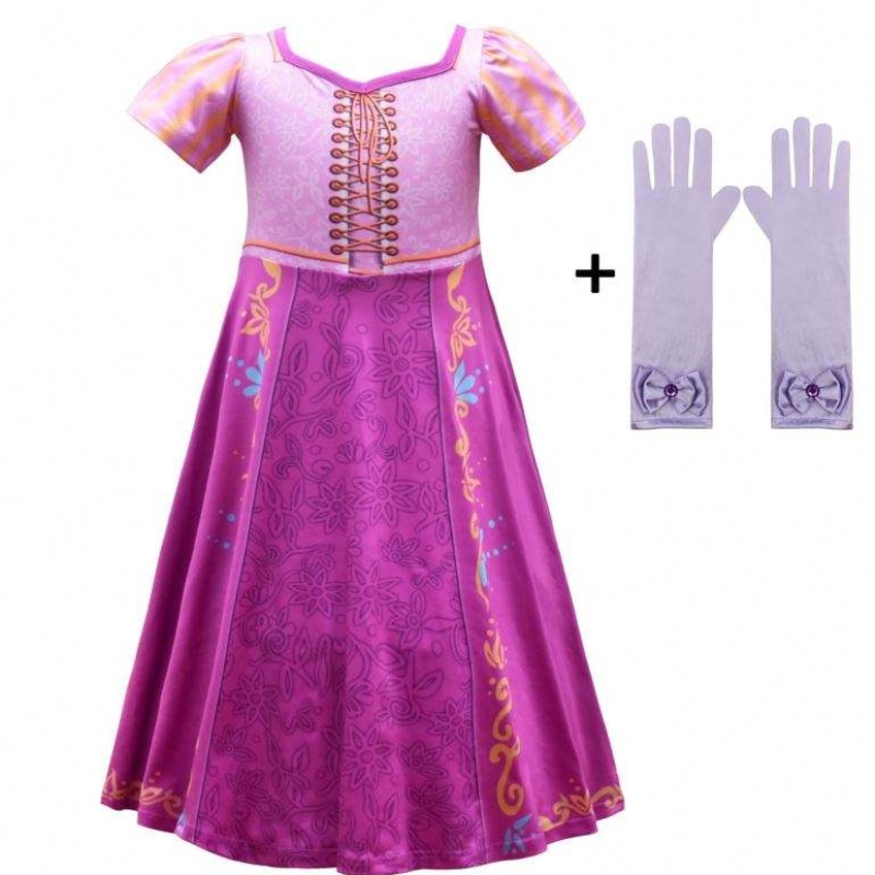 Ny stil rapunzel flickor lång klänning cosplay kostym is prinsessan tecknad kjol för fest 3753