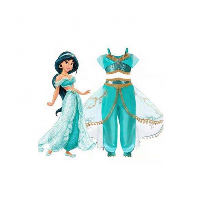 Ny produkt -TV&movie Jasmine Princess Dress Aladdin Magic Lamp Princess Costume Children Dresses Girl Party