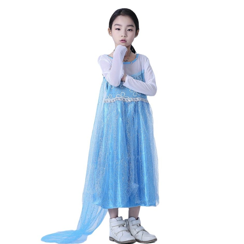 Elsa Queen Dress Girls Long Sleeve Mesh Cloak Löstagbar Elsa Princess Dress