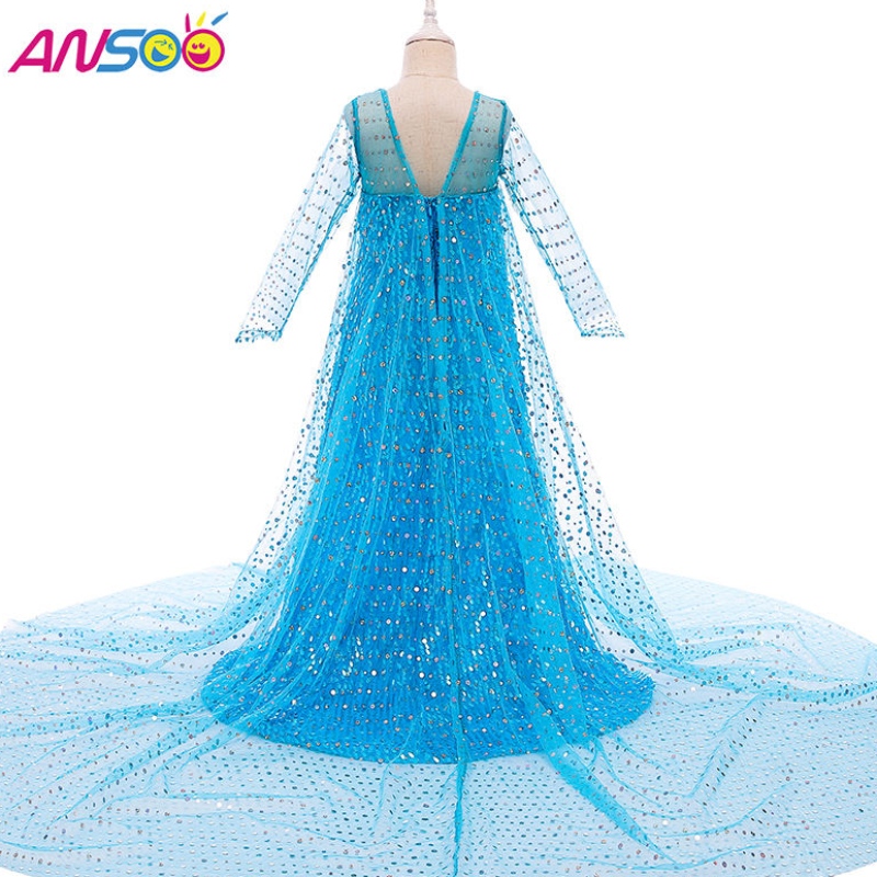 Ansoo toppsäljande trasor Fancy Princess Dress Up Sequined Long Tail 2022 Elsa Anna Dress for Girls