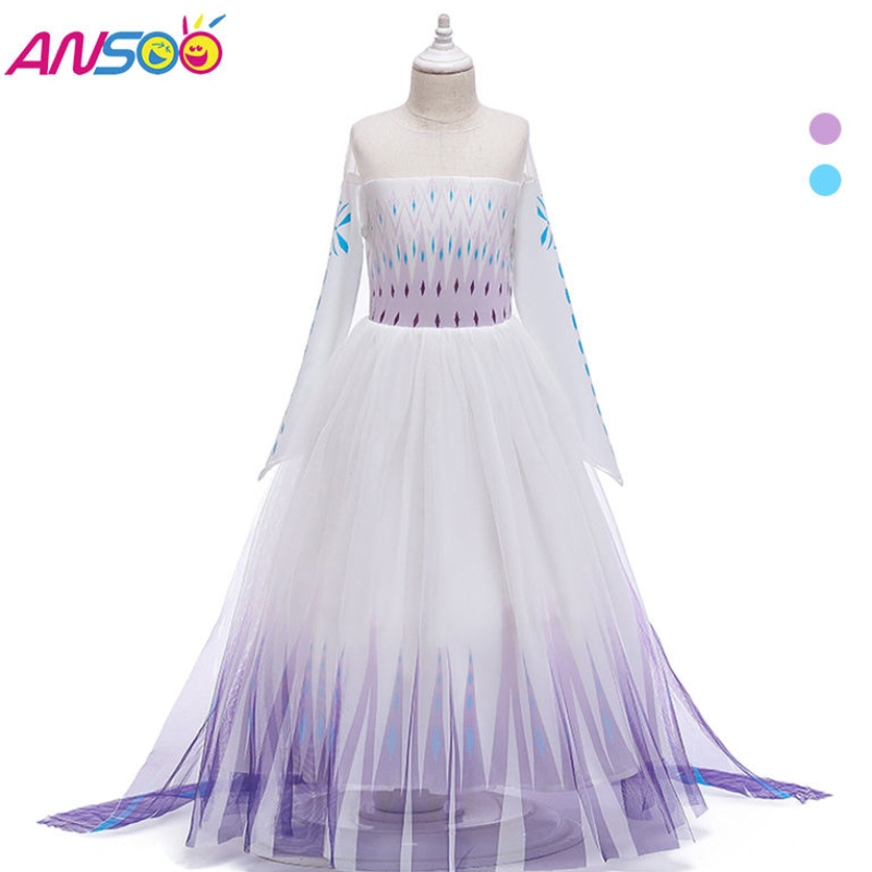 ANSOO Snow Queen 2 Cosplay Girls Dress Summer Casual Mesh Princess Dress Party Performance Costume 4-12 år barn Elsa klänningar