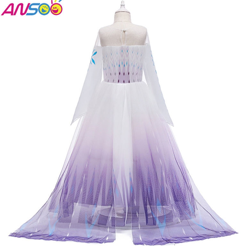 ANSOO Snow Queen 2 Cosplay Girls Dress Summer Casual Mesh Princess Dress Party Performance Costume 4-12 år barn Elsa klänningar