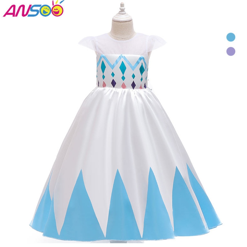 ANSOO Nytt grossistpris Cartoon Elsa White Princess For Girls Dresses Halloween Costumes For Girls