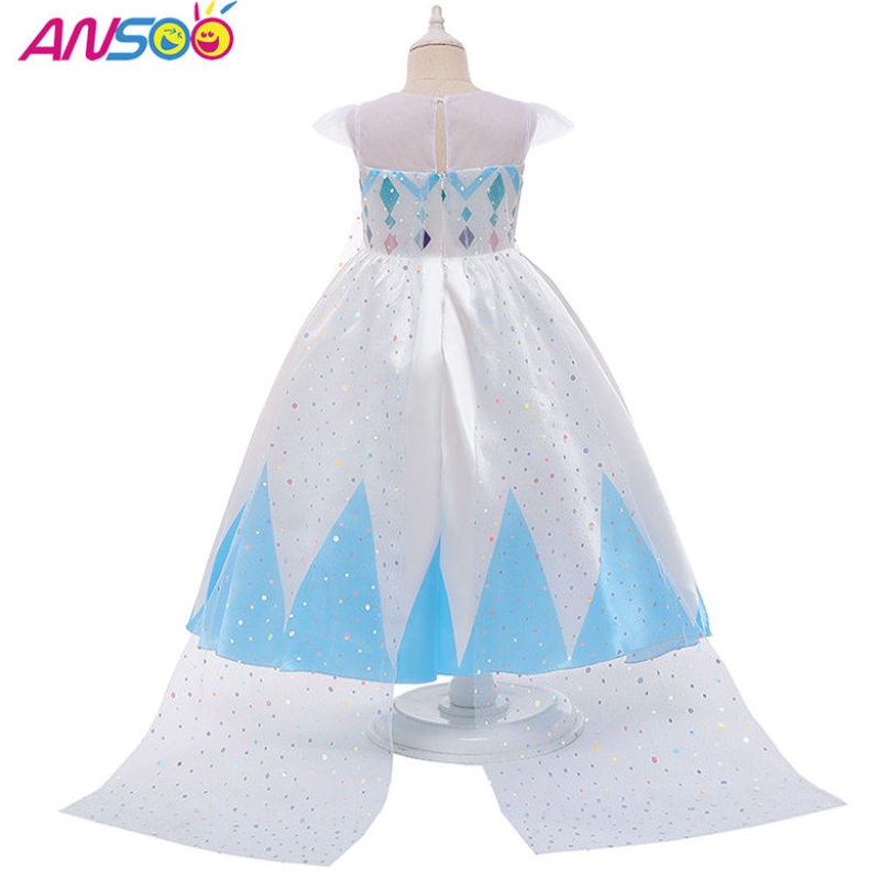 ANSOO Nytt grossistpris Cartoon Elsa White Princess For Girls Dresses Halloween Costumes For Girls