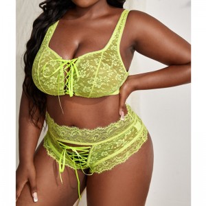 Lace Up Front Lace Underkläder Set Lace Trim Panty