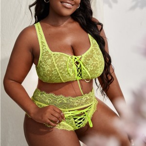 Lace Up Front Lace Underkläder Set Lace Trim Panty