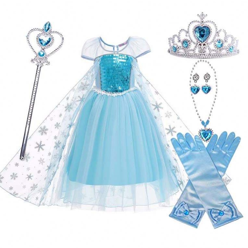 Princess Costumes Födelsedagsfest klä upp Little Girls Elsa Beadings Princess Dress HCGD-044