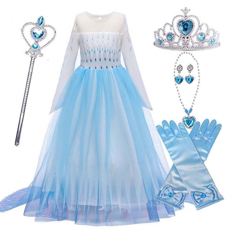 Halloween Carnival Birthday Party Cosplay Outfit Ice 2 Long Sleeve Elsa Dress for Girls HCGD-009