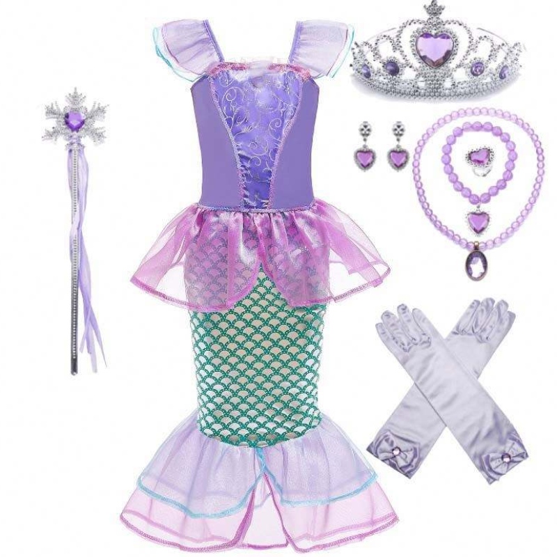 Klä upp fest Little Girls Mermaid Princess Mermaid Costume Girl With Gloves Crown Wand 3-10 Years DGHC-028