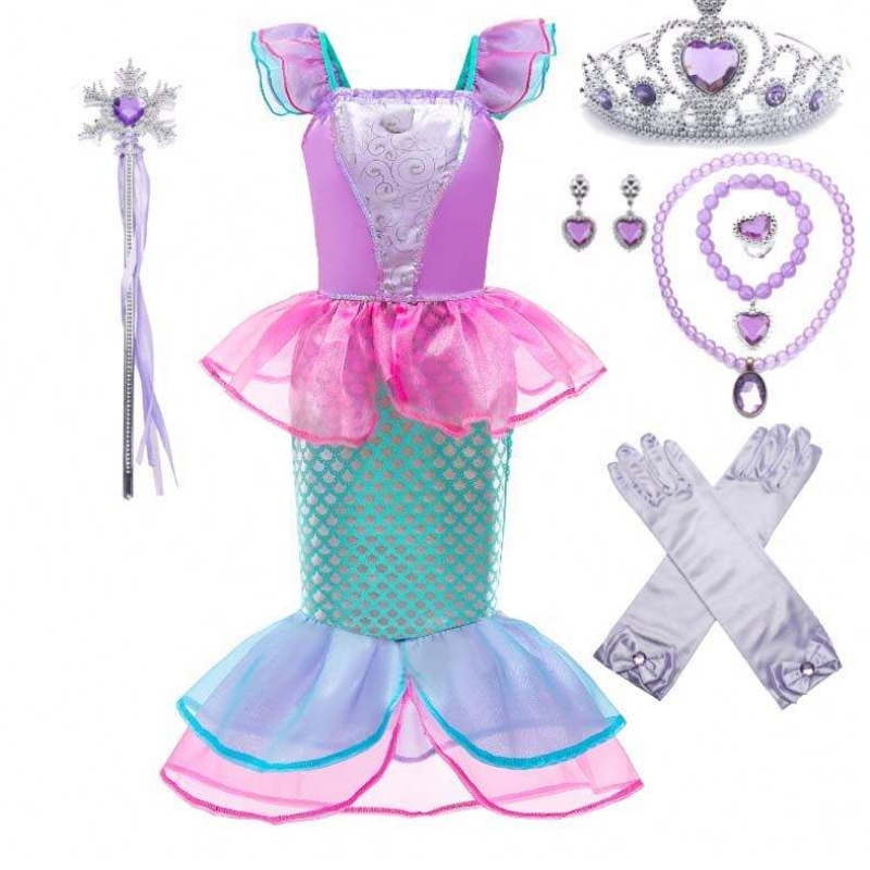 Amazon Top Seller Kids Carnival Party Little Girl Mermaid Costume för barn med tillbehör DGHC-028