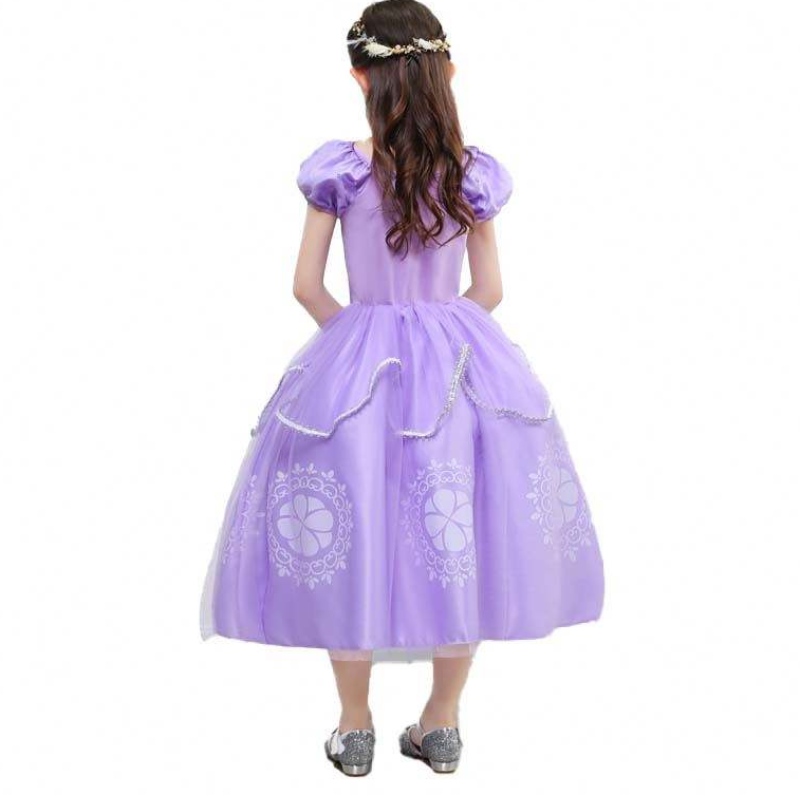 Fancy Party Purple Kids Puff Sleeve Princess Sofia Halloween kostym med tillbehör HCRS-005