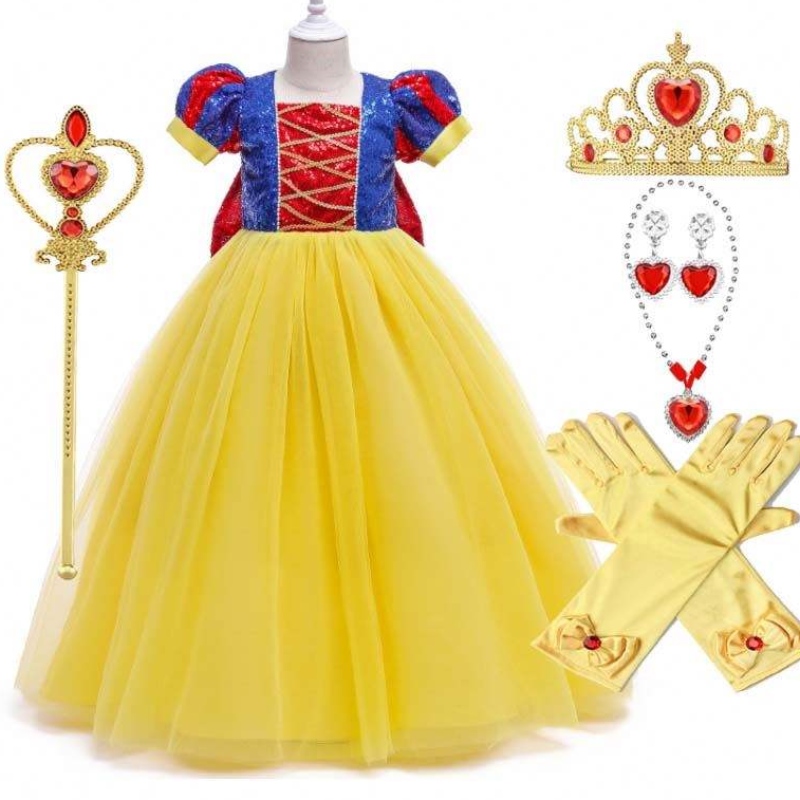Flickor födelsedagsfest lykta ärm snövit prinsessa klänning för barn flicka snövit party klänning hcsw-008