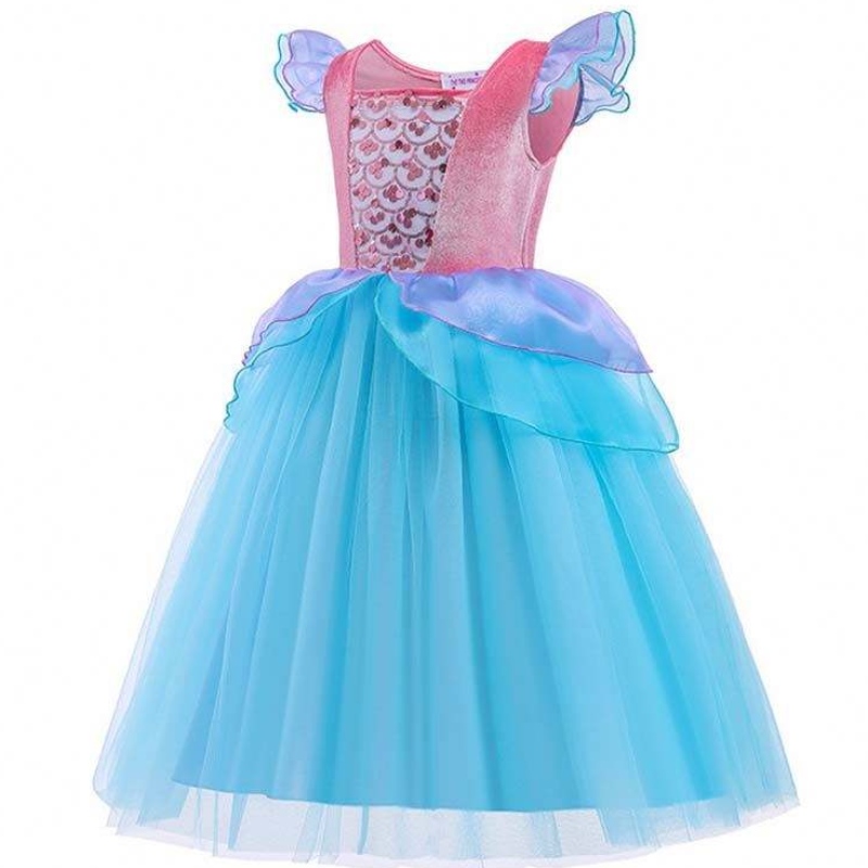 2022 Toppförsäljning Halloween Child Princess-paljetter Ariel Blue Dress Costume HCMM-012