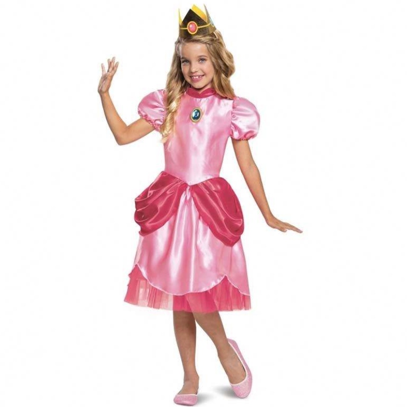 Carnival Cosplay Baby Girls Party Christmas Super Brother Cartoon Pink Princess Peach kostym med Crown HCMU-006