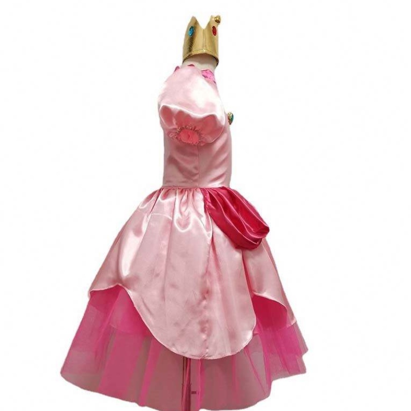 Carnival Cosplay Baby Girls Party Christmas Super Brother Cartoon Pink Princess Peach kostym med Crown HCMU-006