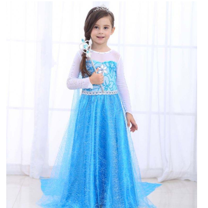 Baige Hot Selling Children's Wear Baby Girls Long Sleeve Maxi Dress Elsa klänning med kappa