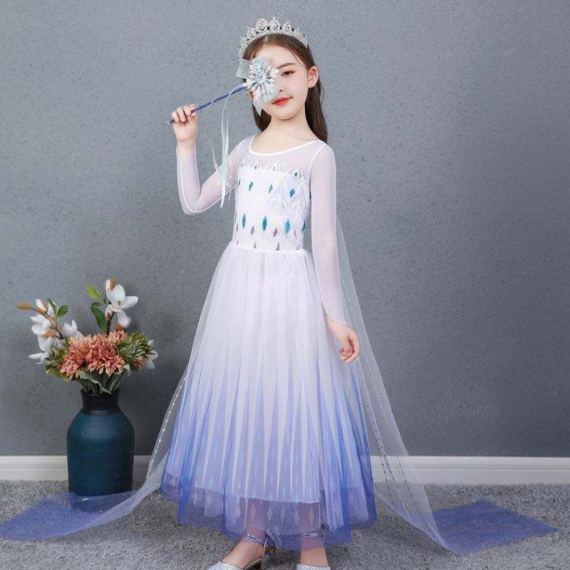 Baige Kids Girl Fancy Cosplay Long Cape Cosplay Party Princess Elsa Dress Costume