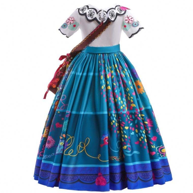 2022 Hot Sale Girls Encanto Movie Dress Up Mirabel Costume Baby Barn Summer Long Dress With Bag