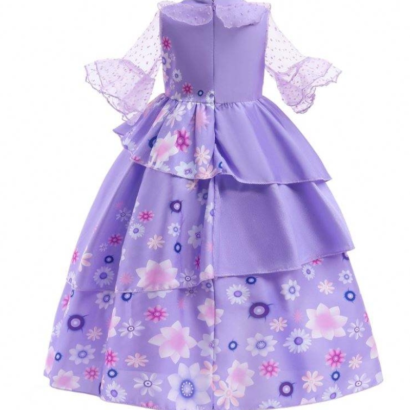 Het Sale Kids Encanto Movie Costume Isabella Cosplay Purple Floral Girls Silk Maxi Long Dress