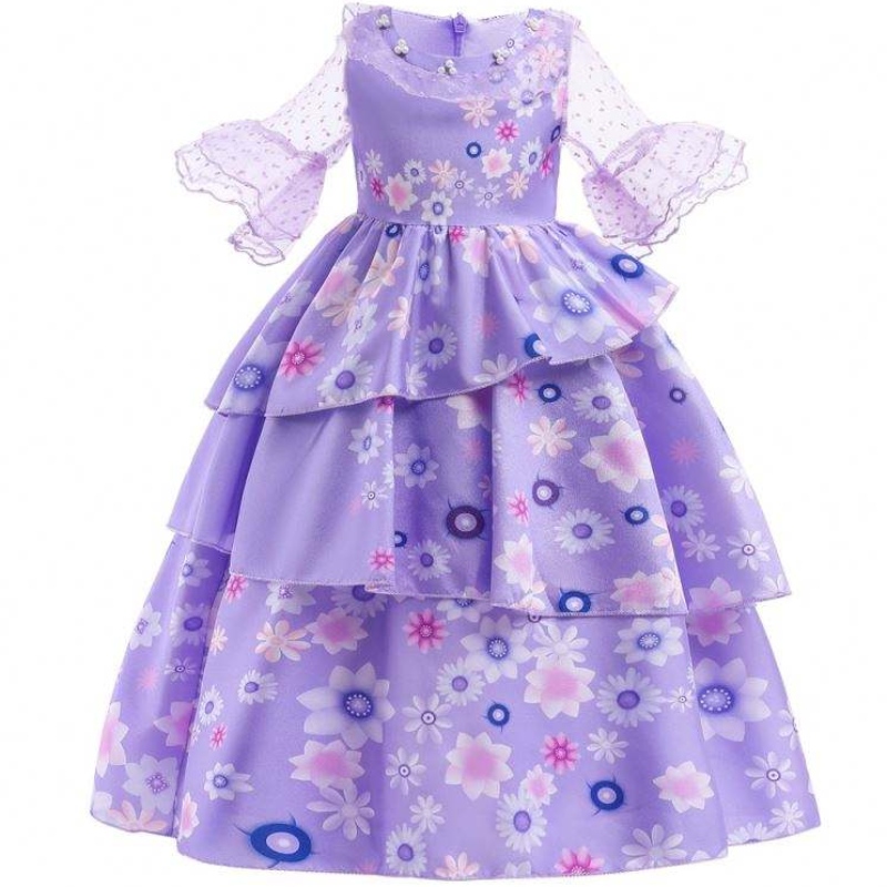 Het Sale Kids Encanto Movie Costume Isabella Cosplay Purple Floral Girls Silk Maxi Long Dress