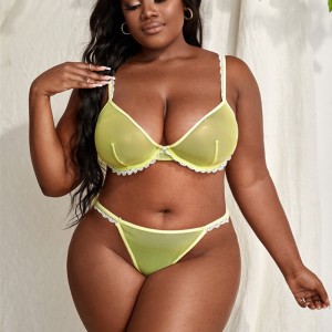 Kontrast Mini Lace Trim Underwire Mesh Lingerie Set