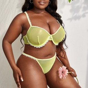 Kontrast Mini Lace Trim Underwire Mesh Lingerie Set