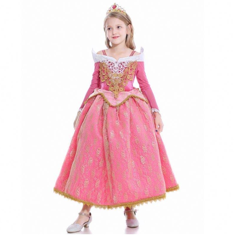 Flickor Dress Sleeping Beauty Princess Aurora Lace Dress Cosplay Performance Costume D0701 SMR026