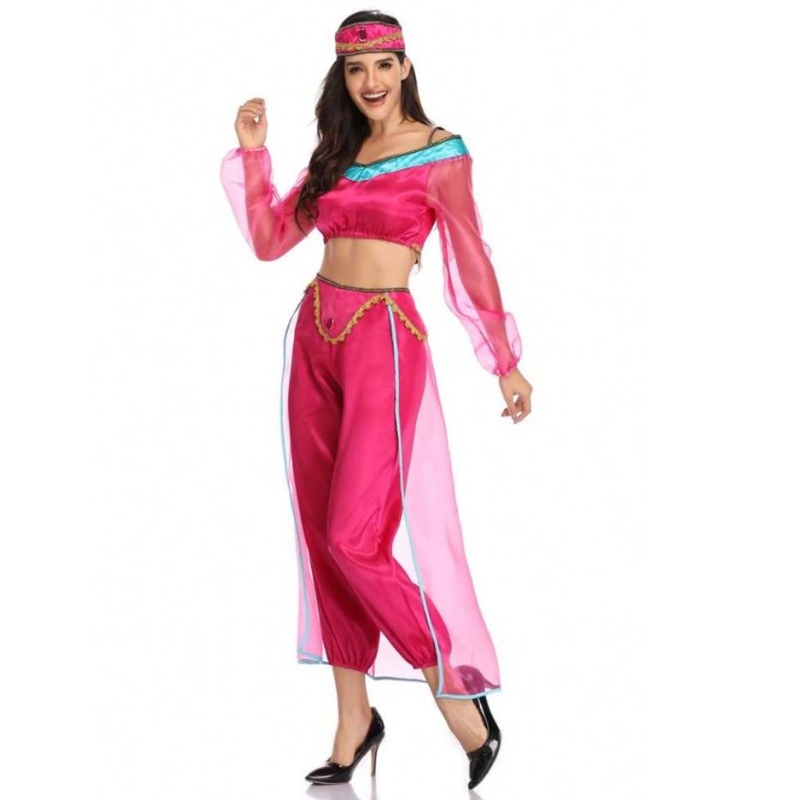 Partihandel sexig kvinnor långärmad arabiska Indien Jasmine Princess Costume Halloween Fairy Greek Goddess Lady Cosplay Costume