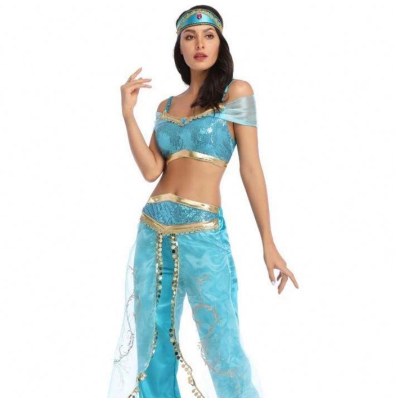 Partihandel Sexig jasmin aladdin byxor kvinnor kostym prinsessa kostym vuxen arabisk magdansare kostym prinsessa jasmin cosplay