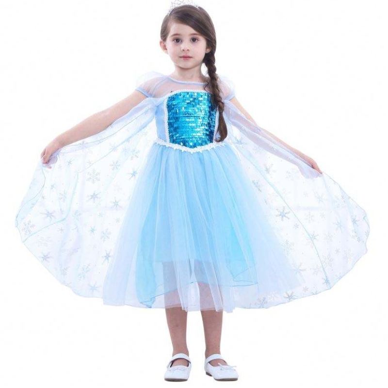 Girls Elsa Princess Elsa Anna Fashion Kids Costume Cosplay Costume Halloween Children Dress With Cape Dress 3-10 år