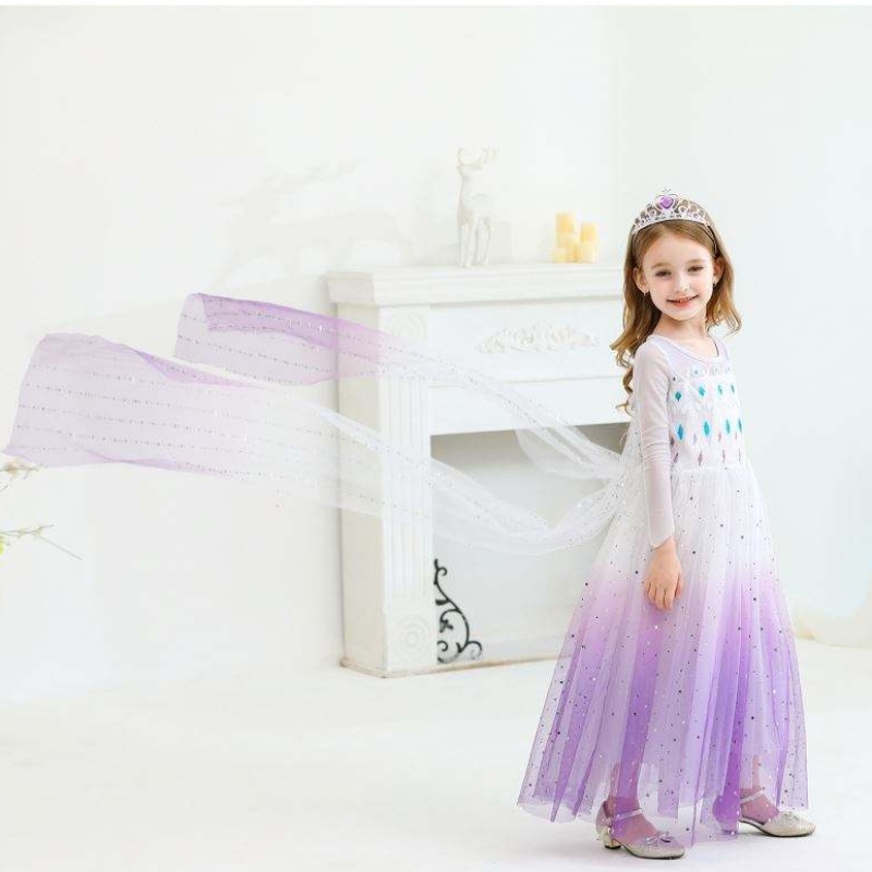 Ny tjej prinsessa Elsa klänning barn sommarklänning för flickor lila Elsa klänning för barn 2-10 år