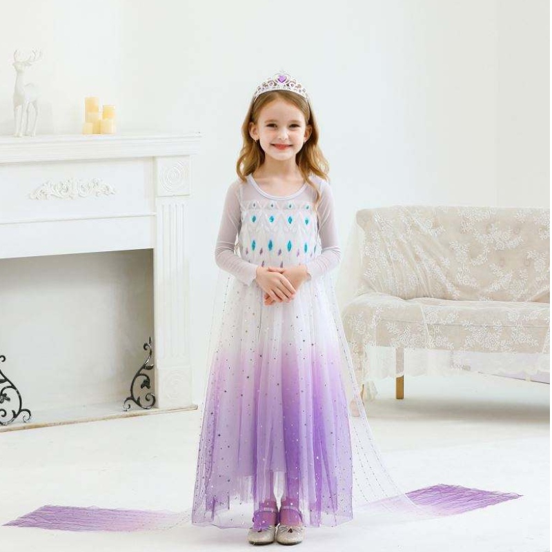 Ny tjej prinsessa Elsa klänning barn sommarklänning för flickor lila Elsa klänning för barn 2-10 år