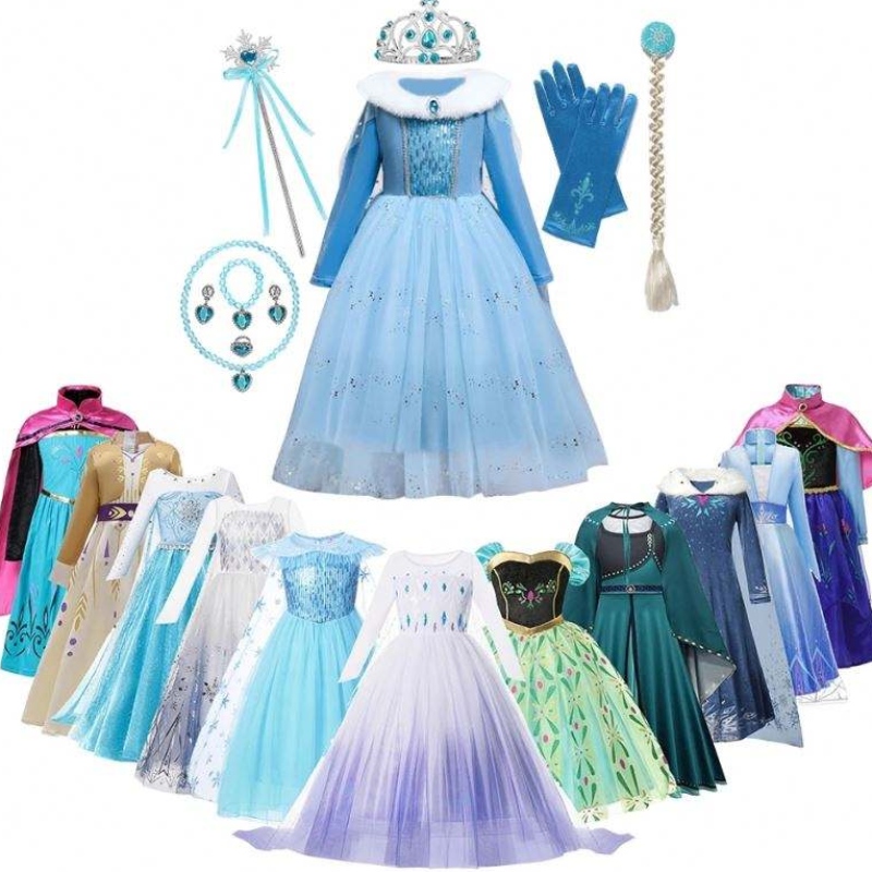 Anna Elsa Princess Costumes For Kids Halloween Christmas Party Cosplay Snow Queen Fancy Dresses Girls Snowflake Prom Clown