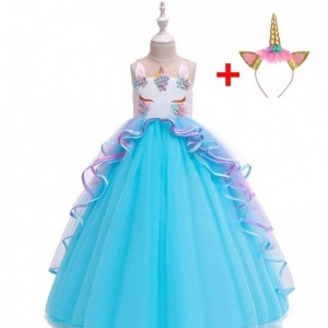 Baige 3-15 år tjej enhörning festklänningar rufsar barn kläder kostym födelsedagsfest klänning