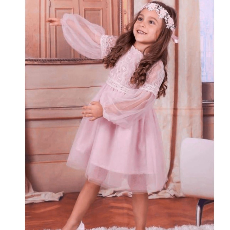 Little Girls White Pink Lace Dress Long Sleeve Flower Kids Princess Pageant Birthday Party Downs Tulle Vintage Dress 3 8 14 Year