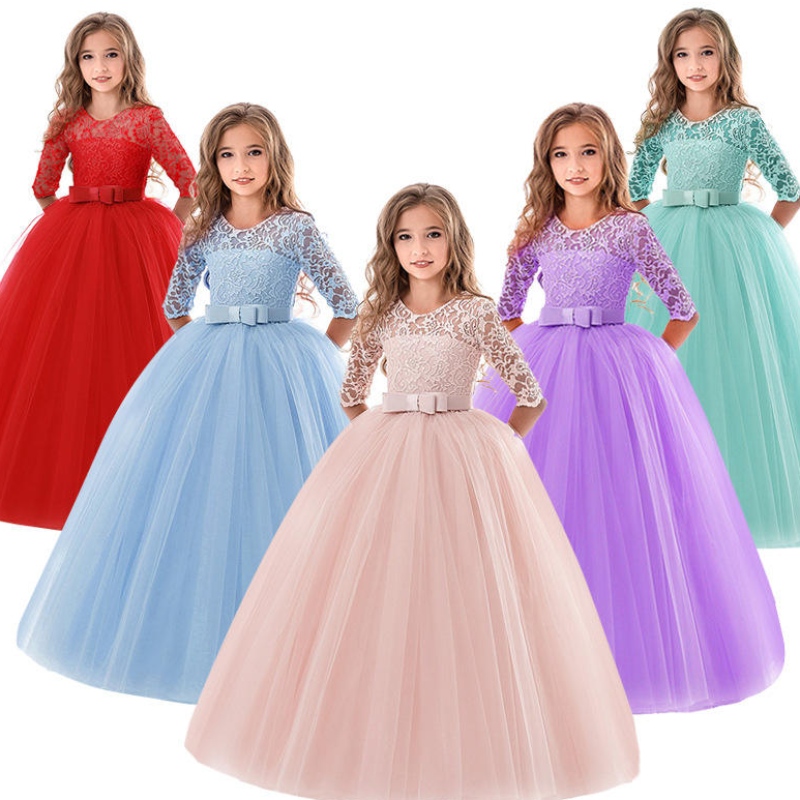 Teenage Girls Dress Summer Children's Cloting Party Elegant Princess Long Tulle Baby Girls Kids Spets Wedding Ceremony Dresses