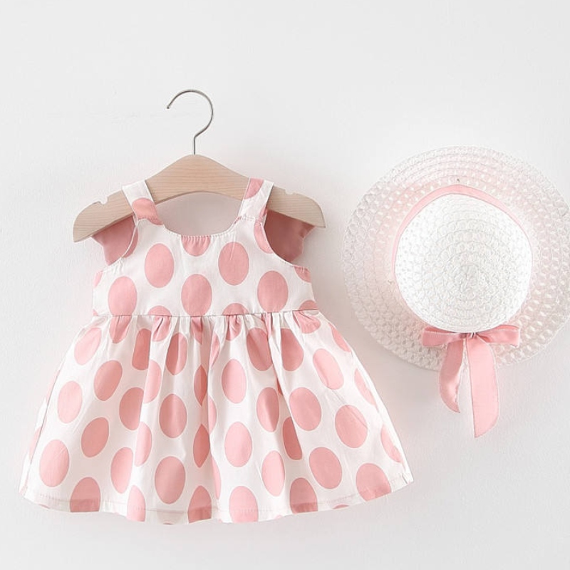 Partihandel 2st Baby Girl Dress Set Nyfödd ärmlösa födelsedagskläder Princess Party Tryckblommor med hatt