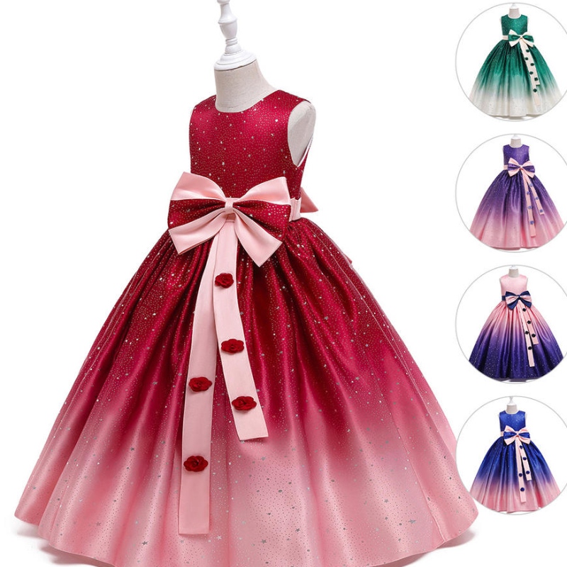 Partihandel Gradient Färg Kids Fancy Dresses For Girls Fest Wedding Födelsedags Flower Girl Frock Ball Gown Dress